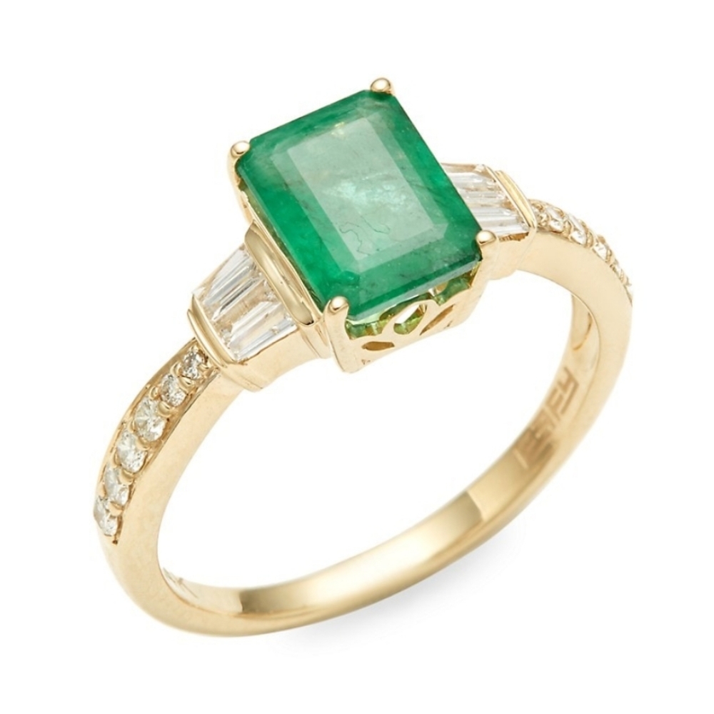 Effy. Diamond/Emerald 14K gold Solitaire Ring